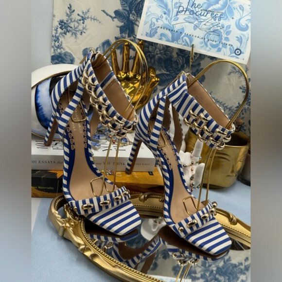 🆕 GIANNI BINI 🧿 x Shea Leigh Mills NWOB Carter Blue White Striped Sandal, Sz 7 - Picture 3 of 13